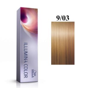 wella professionals, illumina color, permanent hair dye, 9/03 bright blonde natural golden, 60 ml