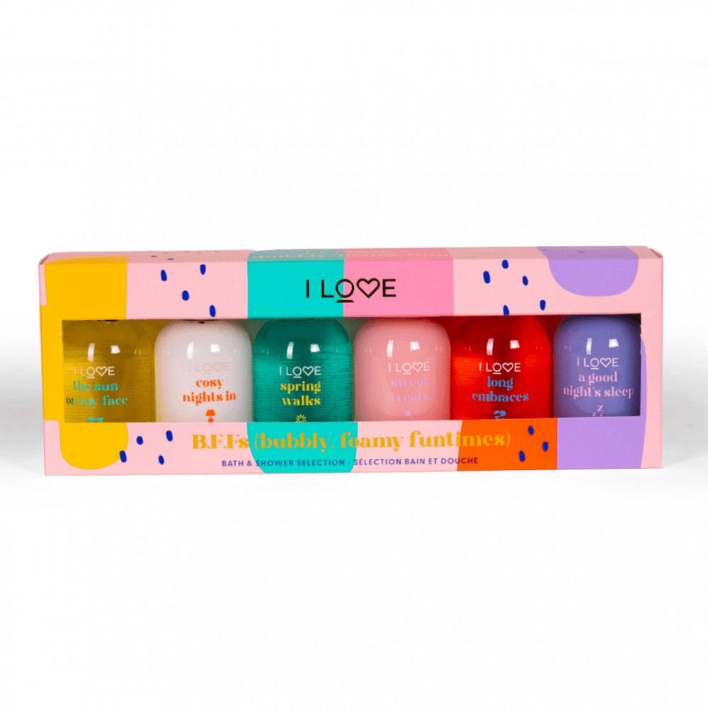 bubbly foamy funtimes set i love: long embraces, hydrating, shower gel, for all skin types, 100 ml + sweet treats, hydrating, shower gel, for all skin types, 100 ml + springs walks, hydrating, shower gel, for all skin types, 100 ml + the sun on my face, hydrating, shower gel, for all skin types, 100 ml + a good night's sleep, hydrating, shower gel, for all skin types, 100 ml + cosy night's, hydrating, shower gel, for all skin types, 100 ml bubbly foamy funtimes set i love: long embraces, hydrating, shower gel, for all skin types, 100 ml + sweet treats, hydrating, shower gel, for all skin types, 100 ml + springs walks, hydrating, shower gel, for all skin types, 100 ml + the sun on my face, hydrating, shower gel, for all skin types, 100 ml + a good night's sleep, hydrating, shower gel, for all skin types, 100 ml + cosy night's, hydrating, shower gel, for all skin types, 100 ml