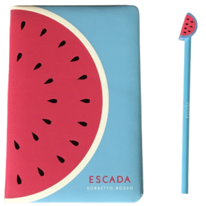 escada, summer limited edition sorbetto rosso, gwp notebook, blue