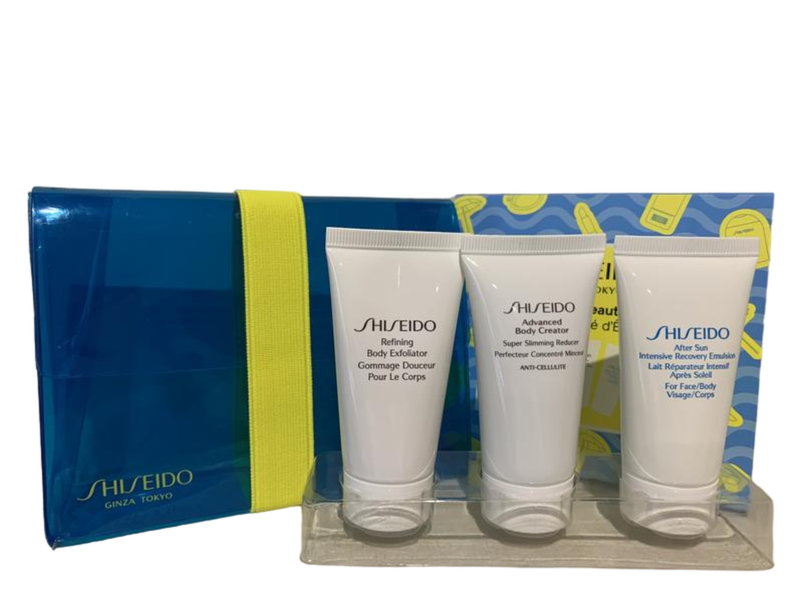 ginza tokyo summer beauty set shiseido: after sun intensive recovery, repairing, after sun emulsion, 30 ml + advanced body creator super slimming reducer, sculpting, concentrate, 30 ml + refining, hydrating, exfoliating lotion, 30 ml ginza tokyo summer beauty set shiseido: after sun intensive recovery, repairing, after sun emulsion, 30 ml + advanced body creator super slimming reducer, sculpting, concentrate, 30 ml + refining, hydrating, exfoliating lotion, 30 ml