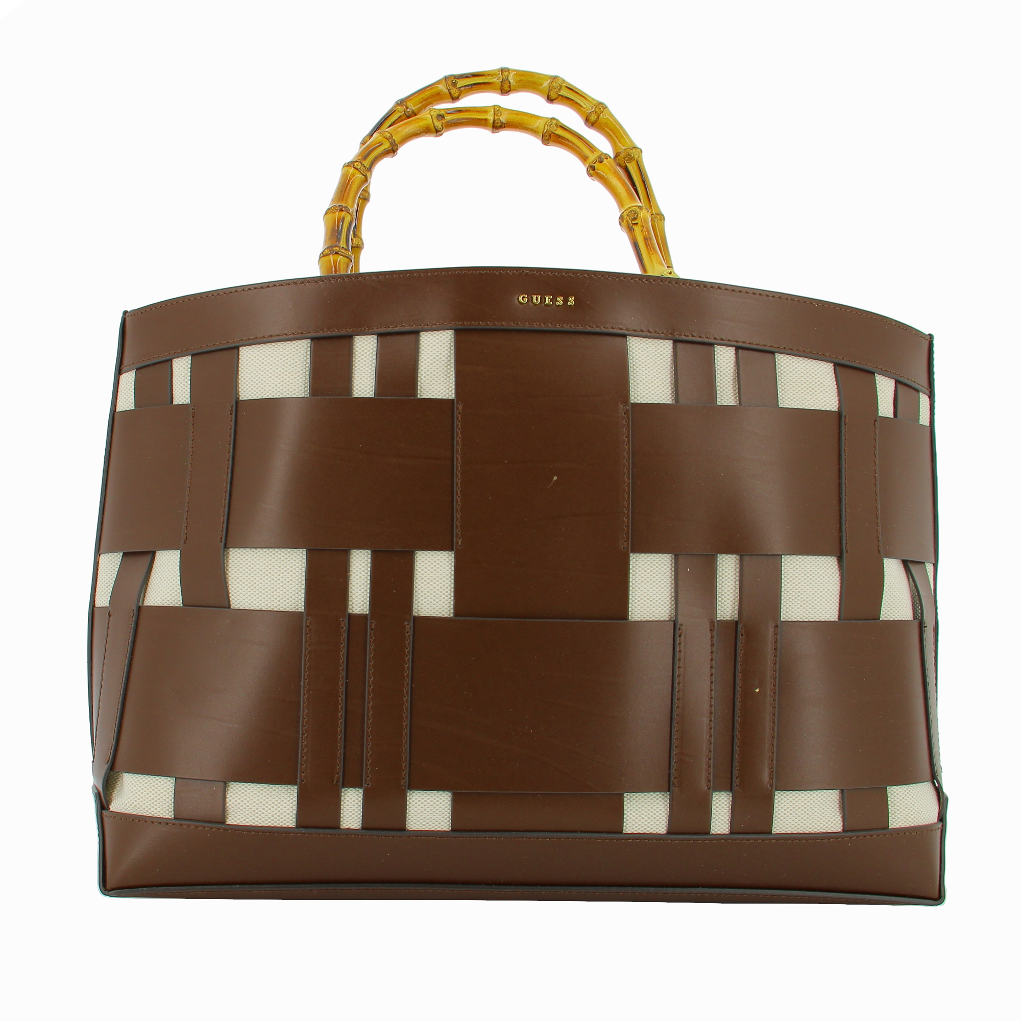 guess, aida, leather, textile handbag, dark brown, hwaidwl2376, 50 x 35 x 19 cm guess, aida, leather, textile handbag, dark brown, hwaidwl2376, 50 x 35 x 19 cm