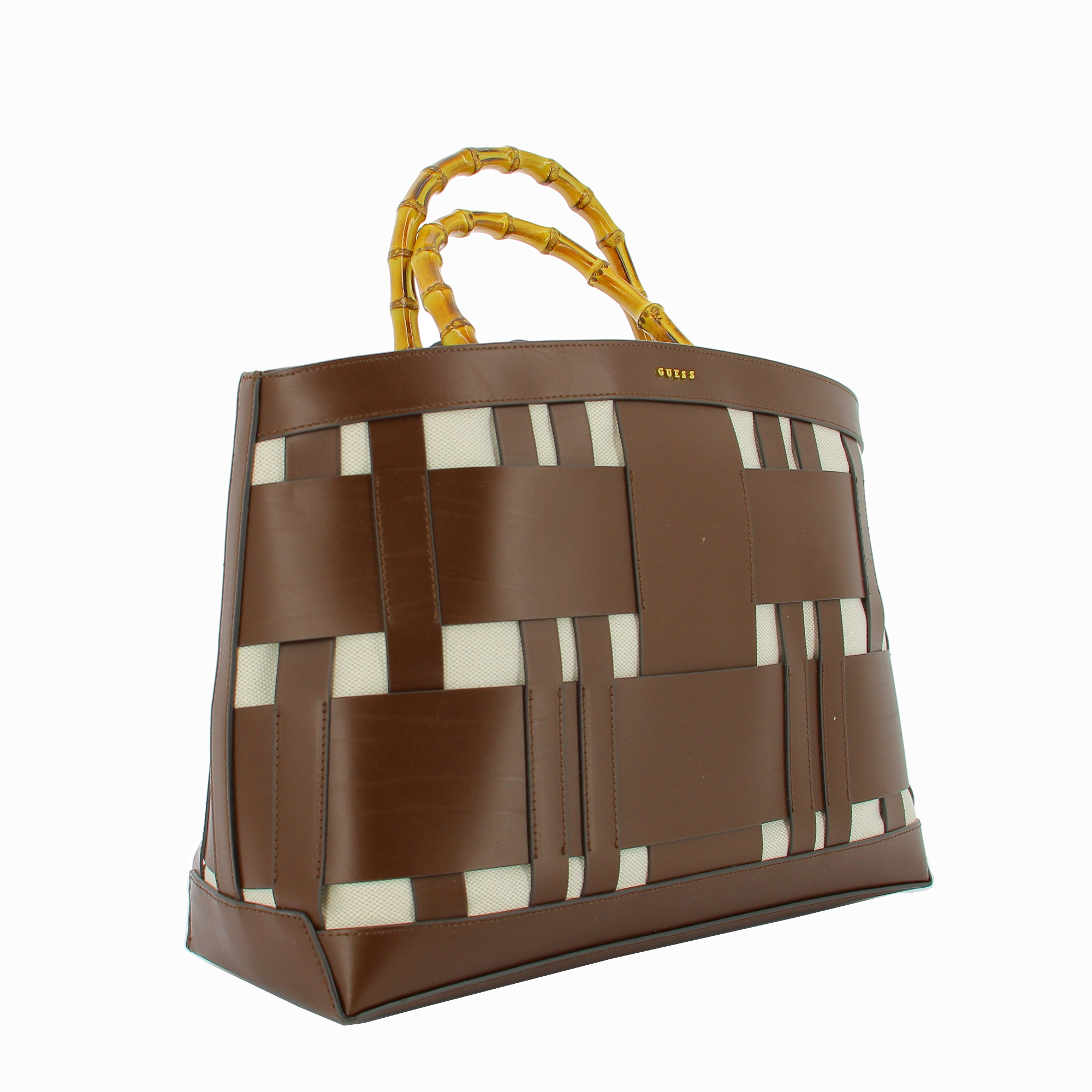 guess, aida, leather, textile handbag, dark brown, hwaidwl2376, 50 x 35 x 19 cm guess, aida, leather, textile handbag, dark brown, hwaidwl2376, 50 x 35 x 19 cm