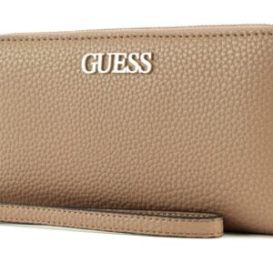 guess, alby, textile wallet, slg large zip, beige, for women