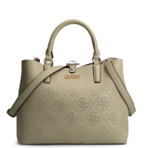 guess, amara, polyurethane, textile handbag, 4g logo, green, hwsg8493060, 29 x 22 x 14 cm