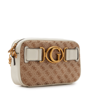 guess, aviana, textile crossbody bag, beige/white, 25 x 15 x 6.5, for women