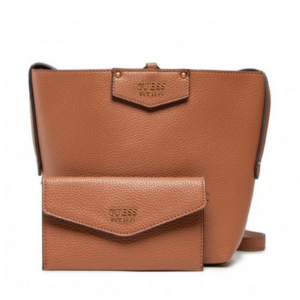 guess, brenton, ecological leather, textile bag, rigid structure, caramel, 6432, for women, 22 x 18 x 9 cm