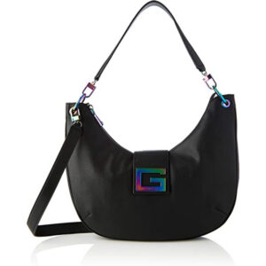 guess, brightside, polyurethane, textile bag, large hobo, black, for women