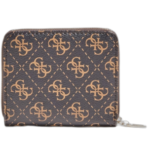 guess, camy, textile wallet, slg small zip, brown, for women