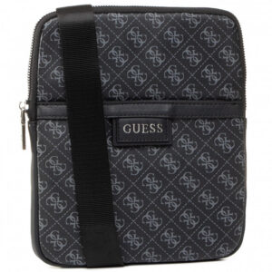 guess, dan, flat top zip, textile crossbody bag, black, for men