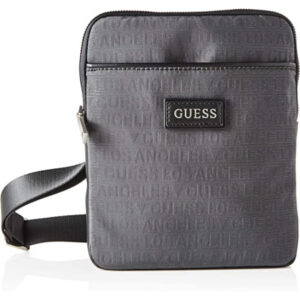 guess, dan, flat top zip, textile crossbody bag, grey, 19 x 23 x 2.5 cm, for men