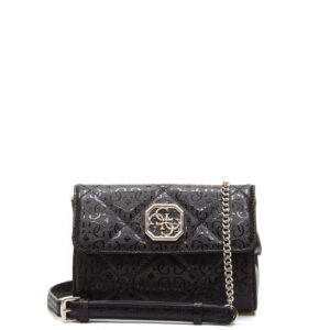 guess, dilla mini convertible xbody, textile bag, belt, black, for women, 18x13x6 cm