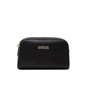 guess, earlene, polyester, textile bag, double zip, black, for women, 10 x 18 x 7.5 cm