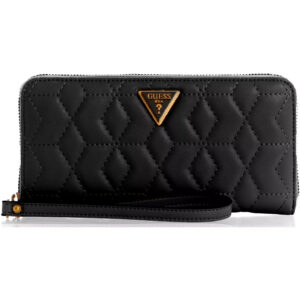 guess, elenia, textile wallet, slg large zip, black, for women