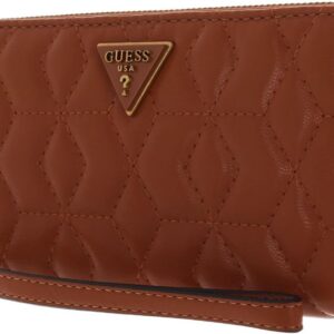 guess, elenia, textile wallet, slg large zip, cognac, for women