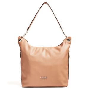 guess, g chain, polyurethane, textile handbag, large hobo, beige