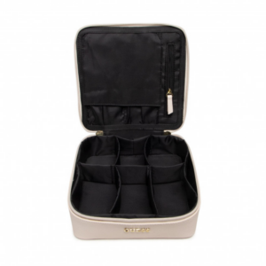 guess, holdall, synthetic leather, textile bag, jewelry case, cream, for women, 18 x 6 x 18cm