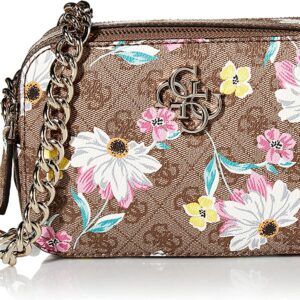 guess, noelle, double zip compartments, textile crossbody bag, floral, 20.32 x 7.62 x 13.97 cm, for women