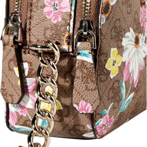 guess, noelle, double zip compartments, textile crossbody bag, floral, 20.32 x 7.62 x 13.97 cm, for women