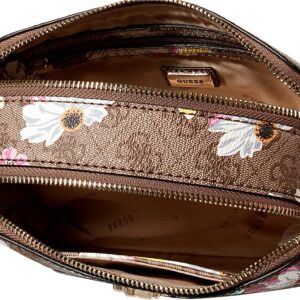 guess, noelle, double zip compartments, textile crossbody bag, floral, 20.32 x 7.62 x 13.97 cm, for women