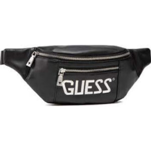 guess, salameda, leather, textile fanny pack, black, 29,5/39 x 14 x 7 cm, for men