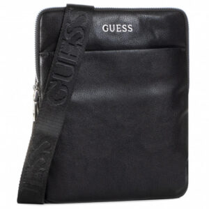 guess, scala, flat top zip, textile crossbody bag, black, for men