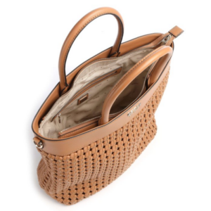guess, sicilia, synthetic leather, textile handbag, lined compartment, cognac, hwwg8490230, 30 x 30 x 12 cm