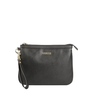 guess, vanille, synthetic leather, textile bag, toiletry, black, for women, 25 x 19 x 2 cm