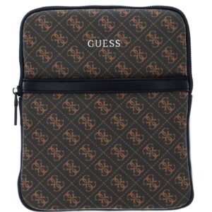 guess, vezzola, flat top zip, textile crossbody bag, brown, for men