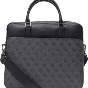 guess, vezzola, polyurethane, textile briefcase, computer, black, 35 x 29 x 9 cm, for men