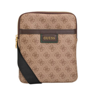 guess, vezzola, textile crossbody bag, brown, 19 x 24 x 2cm, for men