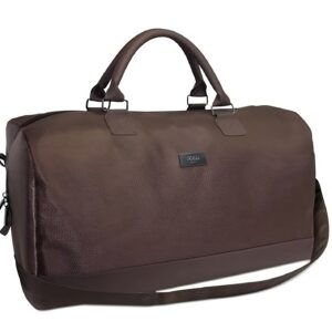 hugo boss, duffle, synthetic leather, textile handbag, weekend bag, dark brown, 50 x 18 x 31 cm