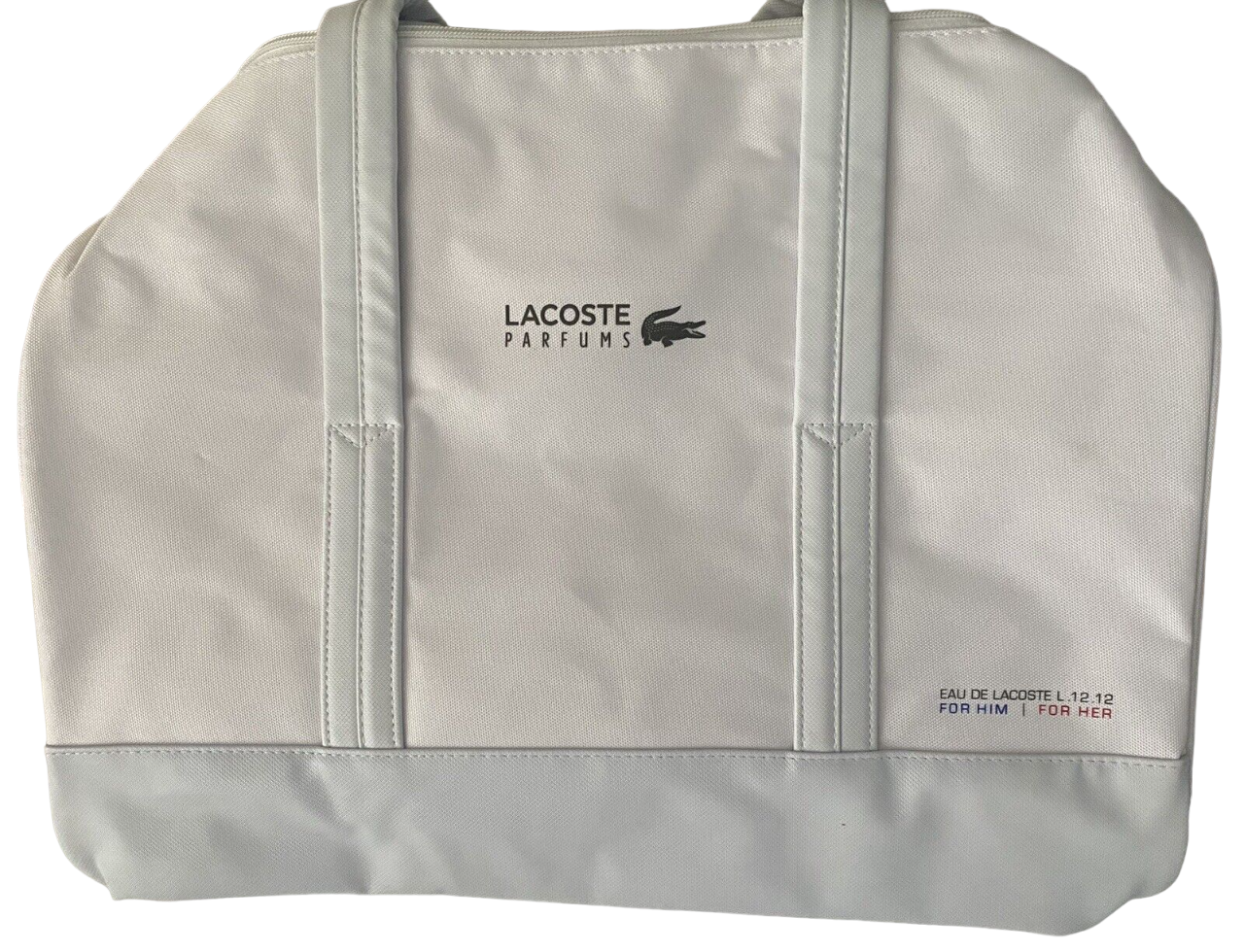 lacoste, eau de lacoste l.12.12, polyester, textile bag, weekend bag, white, unisex, 16 x 10 x 10 inch lacoste, eau de lacoste l.12.12, polyester, textile bag, weekend bag, white, unisex, 16 x 10 x 10 inch