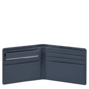 piquadro, akron, leather wallet, with detachable document holder, blue, for men