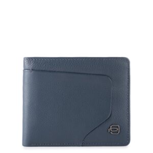 piquadro, akron, leather wallet, with detachable document holder, blue, for men