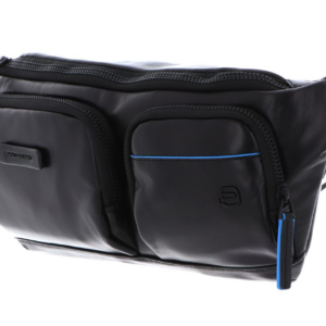 piquadro, blue square, genuine leather, textile fanny pack, toiletry, ca5578b2v, black, 32x14x7 cm, for men