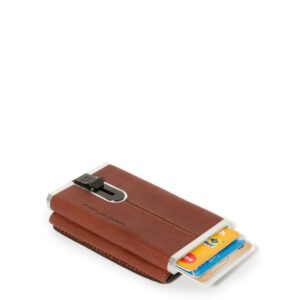 piquadro, blue square, leather card holder, square sliding system, pp4891b3r, brown, for men