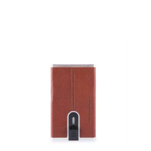 piquadro, blue square, leather card holder, square sliding system, pp4891b3r, brown, for men