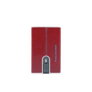 piquadro, blue square, leather card holder, square sliding system with money clip, pp5358b2r r, red, for men
