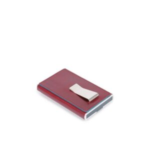 piquadro, blue square, leather card holder, square sliding system with money clip, pp5358b2r r, red, for men