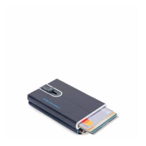 piquadro, blue square, leather card holder, square sliding system with zipped coin pocket, pp5359b2r blu2, blue, for men