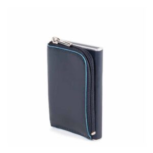 piquadro, blue square, leather card holder, square sliding system with zipped coin pocket, pp5359b2r blu2, blue, for men