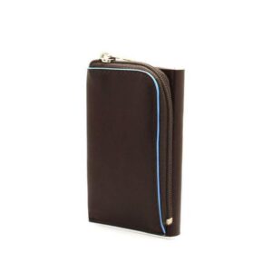 piquadro, blue square, leather card holder, square sliding system with zipped coin pocket, pp5359b2r mo, mahogany, for men