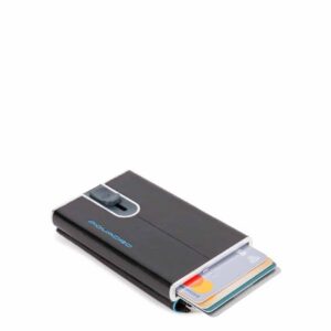 piquadro, blue square, leather card holder, square sliding system with zipped coin pocket, pp5359b2r n, black, for men