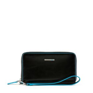 piquadro, blue square, leather wallet, black, for women