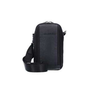 piquadro, brief 2, nylon and leather, textile crossbody bag, black, ca5485br2, for men