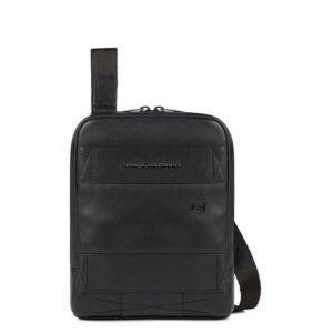piquadro, obidos, leather crossbody bag, black, 17 x 22 x 5.00 cm, for men