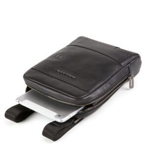 piquadro, obidos, leather crossbody bag, black, 17 x 22 x 5.00 cm, for men