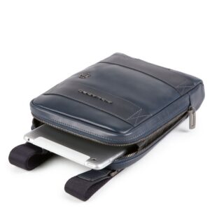 piquadro, obidos, leather crossbody bag, blue, 17 x 22 x 5.00 cm, for men