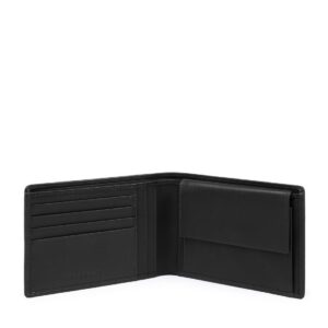 piquadro, obidos, leather wallet, slim, pu257w110r n, black, for men