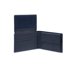 piquadro, obidos, leather wallet, coin holder, navy, for men